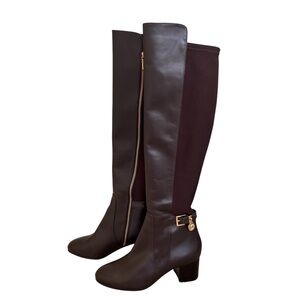 Michael Kors MK Knee High Hamilton Stretch Boot Brown Leather Women's 6.5